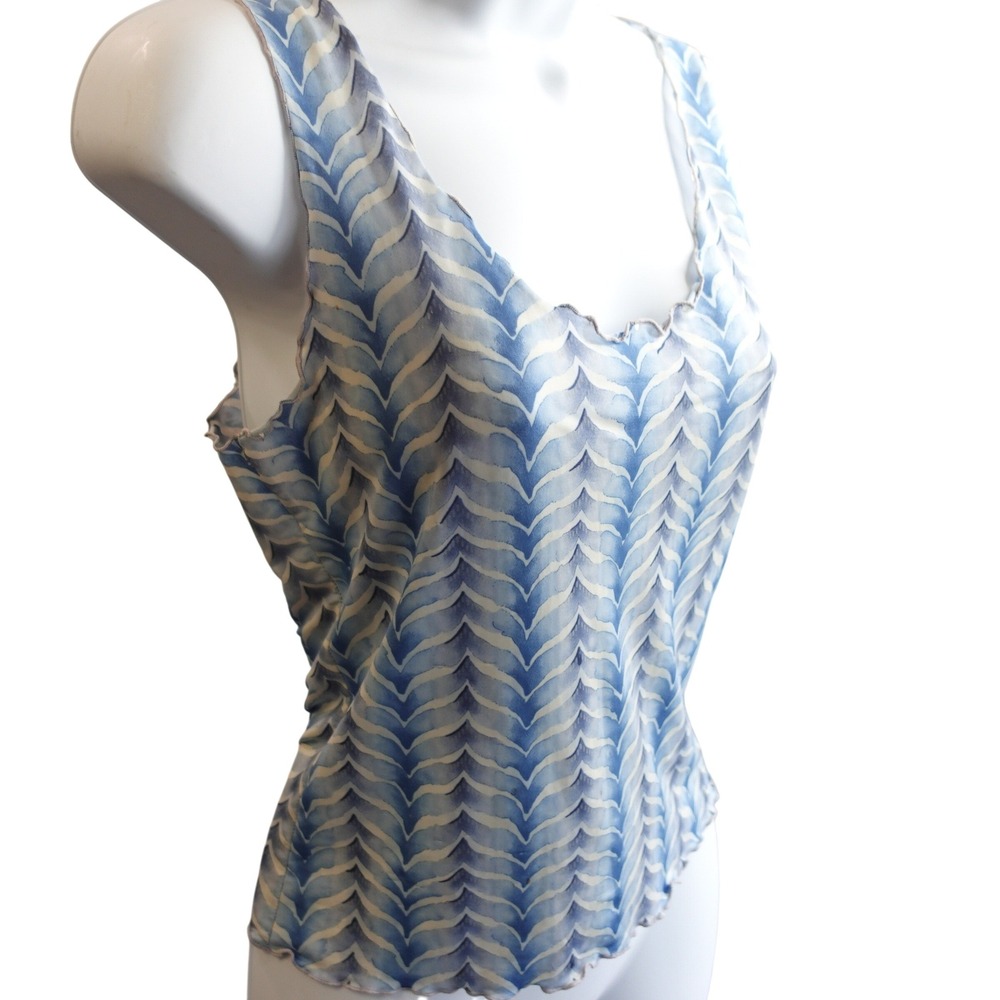 Vintage Y2K Bebe Top Womens‎ M Blue Chevron Lettuce Edge Sheer Mermaid Festival